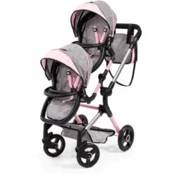 Bayer Design Twin Neo Poppenwagen Grijs/roze, Met Vlinder