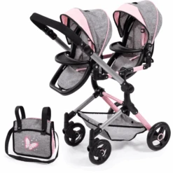 Bayer Design Twin Neo Poppenwagen Grijs/roze, Met Vlinder -Winkel Voor Babyproducten bayer design twin neo poppenwagen grijs roze met vlinder a313430 4